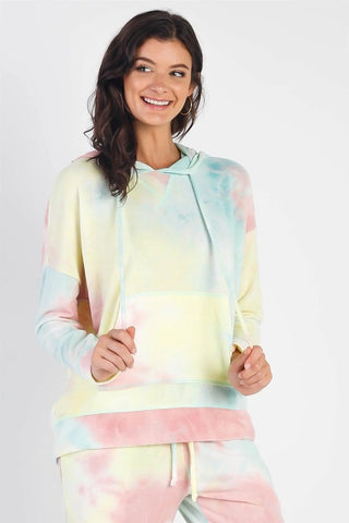 Cherish Apparel Drawstring Tie-Dye Dropped Shoulder Hoodie Trendsi