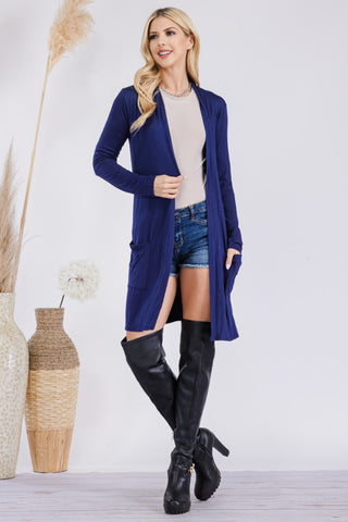 Celeste Full Size Open Front Cardigan with Pockets Trendsi