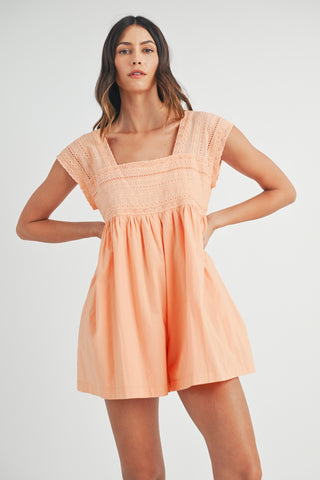 MABLE Square Neck Lace Trim Romper Trendsi