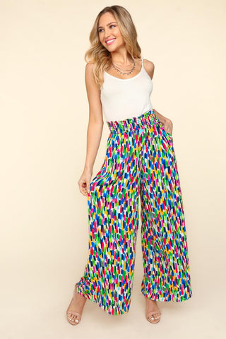 Haptics Smocked Waist Abstract Print Pants Trendsi