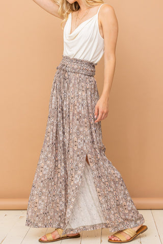 And The Why Printed Smocked Waist Slit Wide Leg Pants Trendsi