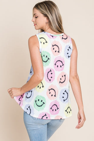 BOMBOM Smiley Face Round Neck Tank Trendsi