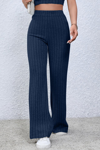 Basic Bae Full Size Ribbed High Waist Flare Pants Trendsi