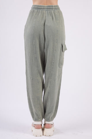 VERY J Washed Woven Crinkle Gauze Drawstring Pants Trendsi