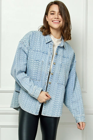 Veveret Button Up Dropped Shoulder Denim Top Trendsi