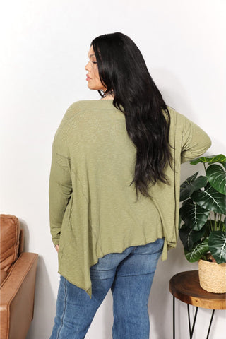 HEYSON Full Size Oversized Super Soft Rib Layering Top with a Sharkbite Hem and Round Neck Trendsi