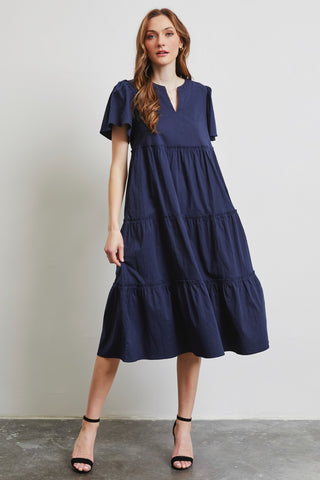 HEYSON Full Size Cotton Poplin Ruffled Tiered Midi Dress Trendsi