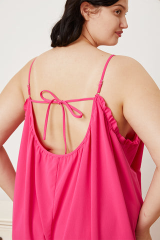 Double Take Full Size Ruffle Trim Tie Back Cami Jumpsuit with Pockets Trendsi