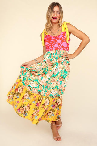 Haptics Floral Color Block Maxi Dress with Pockets Trendsi