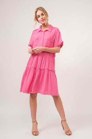 And The Why Full Size Raw Edge Washed Tiered Shirt Dress Trendsi