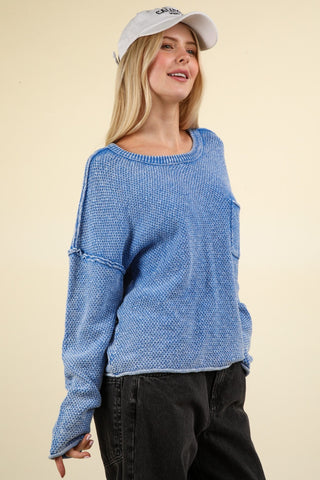 VERY J Mineral Washed Exposed Seam Sweater Trendsi