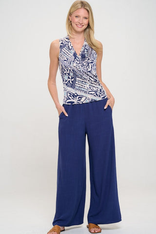 RENEE C Linen Wide Leg Pants with Pockets Trendsi