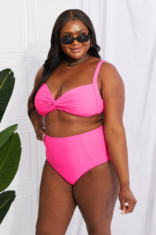 Marina West Swim Take A Dip Twist High-Rise Bikini in Pink Trendsi