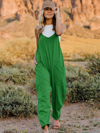 Double Take Full Size Sleeveless V-Neck Pocketed Jumpsuit Trendsi