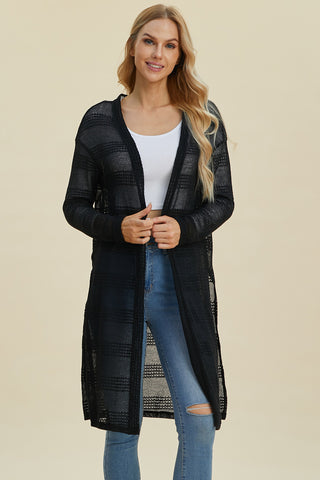 Double Take Full Size Open Front Longline Cardigan Trendsi