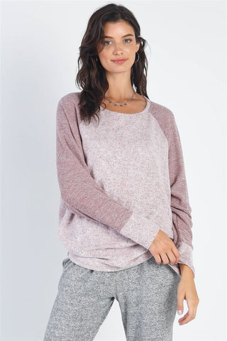 Cherish Apparel Round Neck Long Sleeve Contrast Top Trendsi