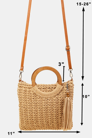 Fame Crochet Knit Convertible Tote Bag with Tassel Trendsi