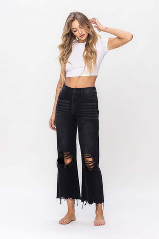 Vervet by Flying Monkey Vintage Ultra High Waist Distressed Crop Flare Jeans Trendsi