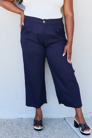 And The Why In The Mix Full Size Pleated Detail Linen Pants in Dark Navy Trendsi