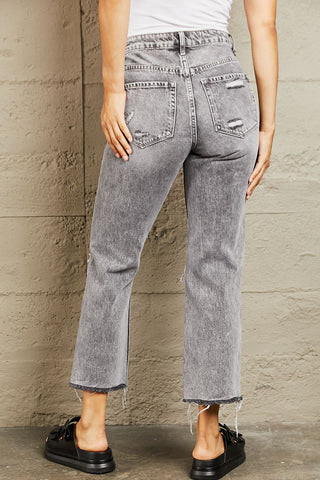 BAYEAS Acid Wash Distressed Cropped Straight Jeans Trendsi