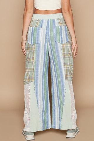 POL Drawstring Plaid Print Lace Straight Pants Trendsi