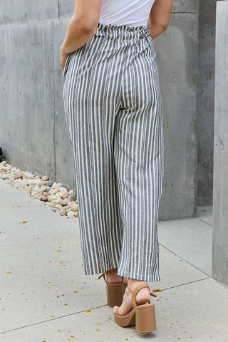 Heimish Find Your Path Full Size Paperbag Waist Striped Culotte Pants Trendsi