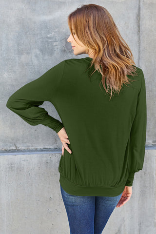 Basic Bae Full Size V-Neck Lantern Sleeve Top Trendsi