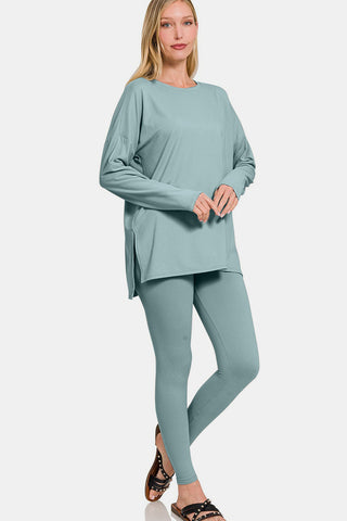 Zenana Full Size Brushed Microfiber Top and Leggings Lounge Set Trendsi