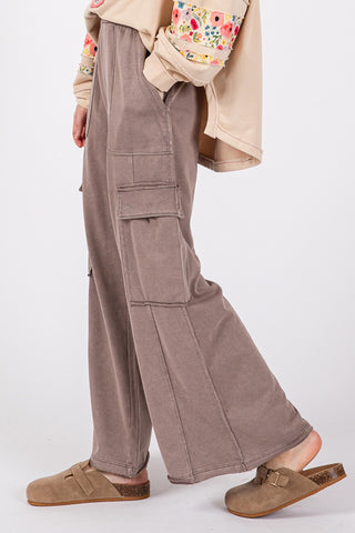 SAGE + FIG Knit Terry Mineral Wash Wide Leg Pants Trendsi