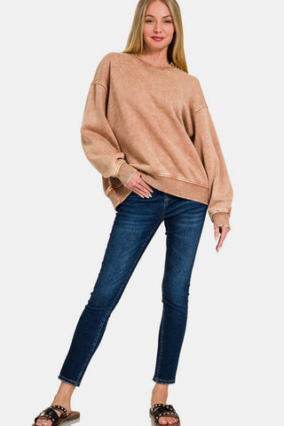 Zenana Acid Wash Oversized Fleece Sweatshirt Trendsi