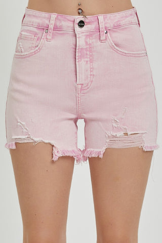 RISEN High Rise Distressed Denim Shorts Trendsi