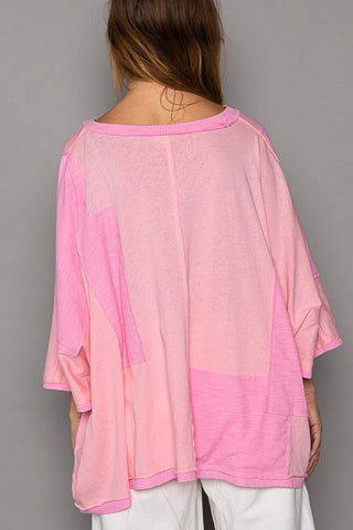 POL Frayed Edge Patchwork Oversized T-Shirt Trendsi