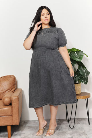 And The Why  Full Size Washed Chambray Midi Dress Trendsi