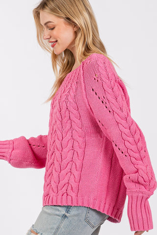 SAGE + FIG Cable-Knit Long Sleeve Sweater Trendsi