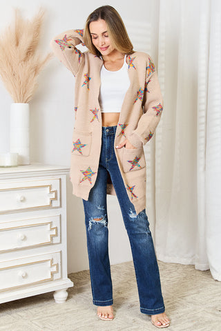 Angel Wings Star Pattern Open Front Longline Cardigan Trendsi