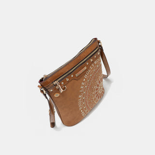 Nicole Lee USA Metallic Stitching Embroidery Inlaid Rhinestone Crossbody Bag Trendsi