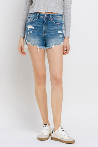 Vervet by Flying Monkey Distressed Raw Hem Denim Shorts Trendsi