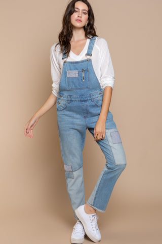 POL Front Chest Zipper Slim Leg Denim Overalls Trendsi