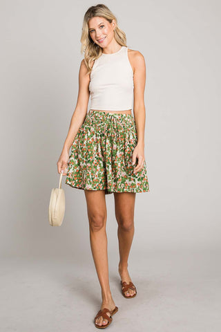 Cotton Bleu by Nu Label Floral Printed Smocked Waist Skorts Trendsi