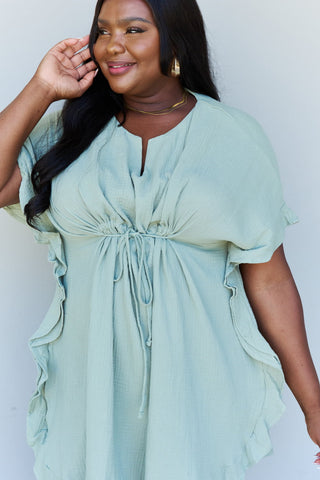 Ninexis Out Of Time Full Size Ruffle Hem Dress with Drawstring Waistband in Light Sage Trendsi