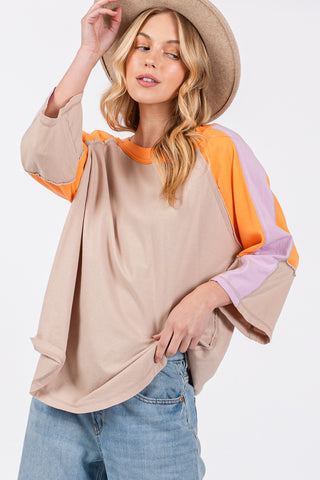 SAGE + FIG Color Block Curved Hem T-Shirt Trendsi