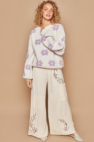 POL Daisy Pattern Drop Shoulder Sweater Trendsi