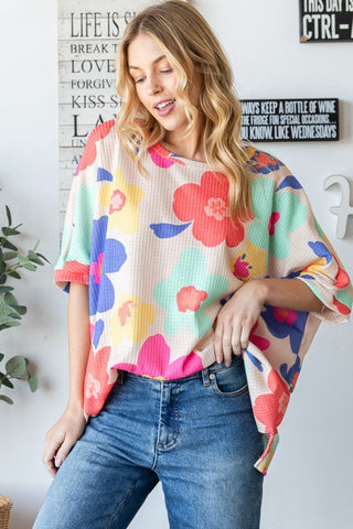 HOPELY Floral Waffle Oversize T-Shirt Trendsi