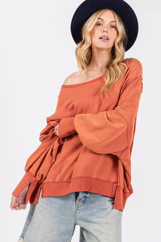 SAGE + FIG Mineral Wash Side Slit Oversized Sweatshirt Trendsi