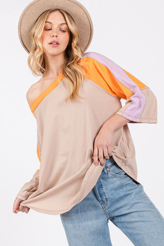 SAGE + FIG Color Block Curved Hem T-Shirt Trendsi