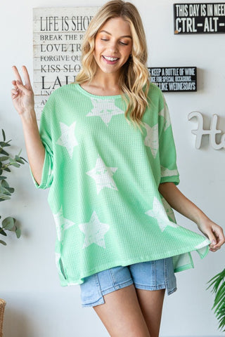 HOPELY Star Pattern Oversized Waffle T-Shirt Trendsi