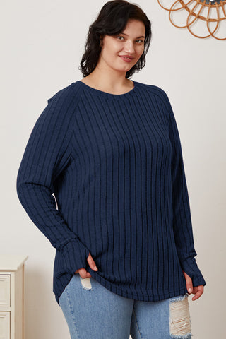 Basic Bae Full Size Ribbed Thumbhole Sleeve T-Shirt Trendsi