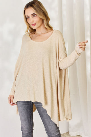 HEYSON Full Size Oversized Sharkbite Hem Top Trendsi