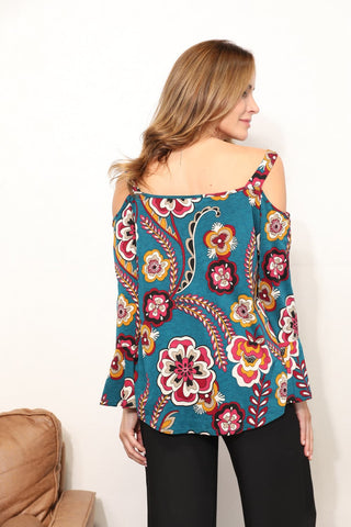 Sew In Love Full Size Floral Cold Shoulder Blouse Trendsi