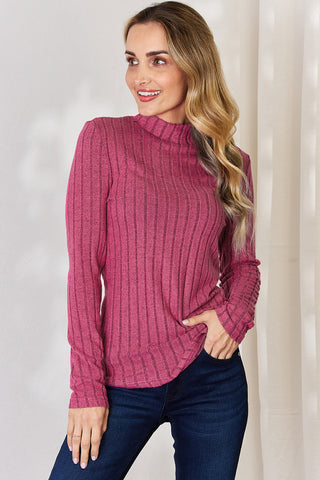 Basic Bae Full Size Ribbed Mock Neck Long Sleeve T-Shirt Trendsi